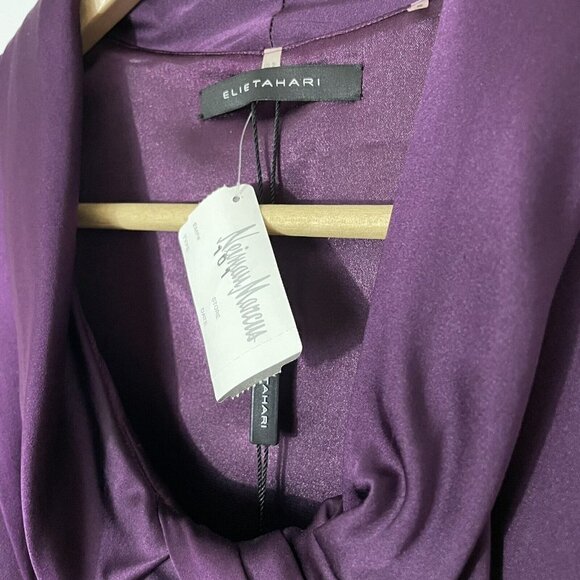 Elie Tahari Sonya Dress Sz 2 Eggplant Purple Wool Silk Fitted Cowl Neck $448 NWT - Picture 11 of 16
